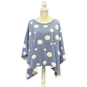 Parkhurst Poncho Womens Light Blue White Dot Knit Cape Top Lightweight Soft OSFM